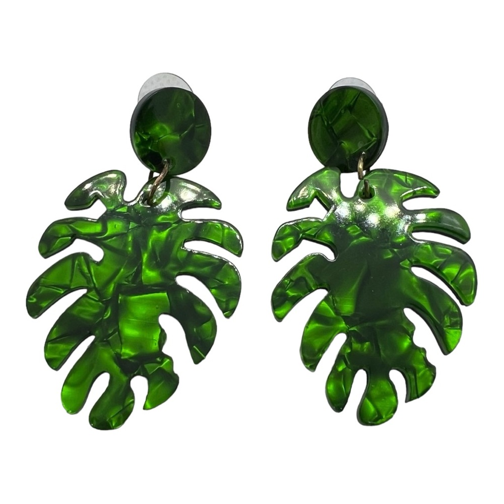 Green Palm Leaf Post Earrings Lightweight Pierced Earrings